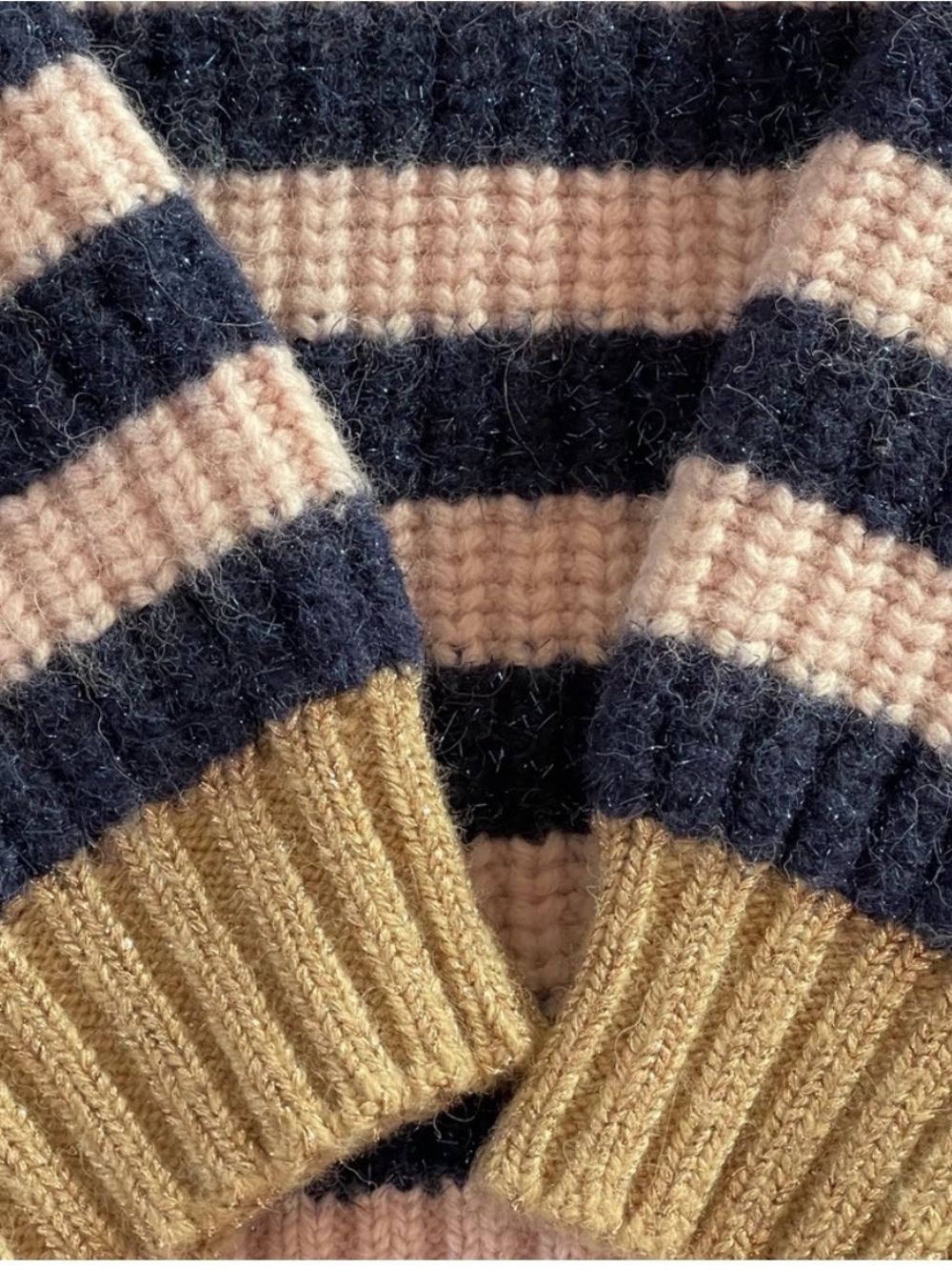 Boden Striped Sparkle Crewneck Sweater in Pink, Navy & Tan, Wool blend, Sz 8(M) - Picture 10 of 10